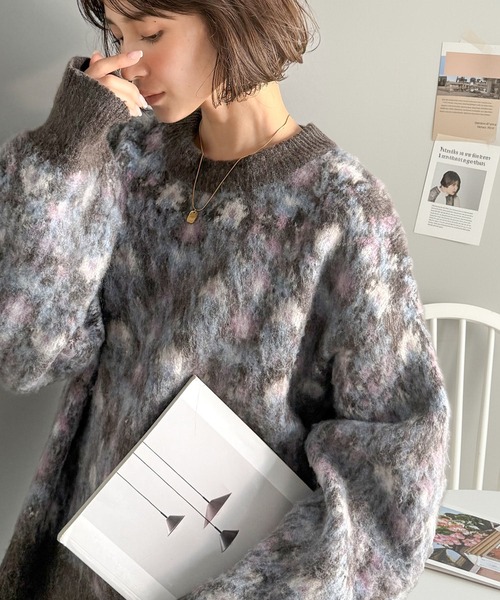 『希少』　ヴィヴィアン　エイジング加工　ニット　オーブ刺繍　グレー　【M】 ヴィンテージライクなデザインで上級見え◎アンティークラグモチーフ柄