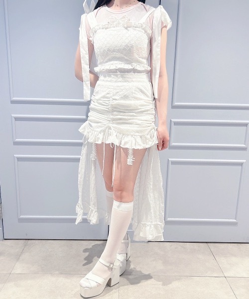 lilLilly リルリリー　コットンレースギャザースカート　ホワイト 白 セール】コットンレースギャザースカート（スカート）｜lilLilly