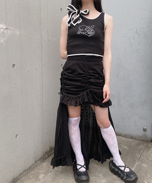 lilLilly（リルリリー）の「コットンレースギャザースカート（スカート・レディース・ホワイト/ブラック・FREE）」の9枚目の写真