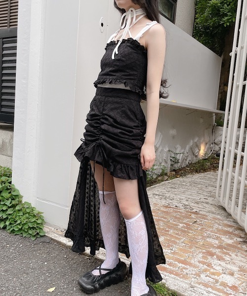 lilLilly（リルリリー）の「コットンレースギャザースカート（スカート・レディース・ホワイト/ブラック・FREE）」の6枚目の写真