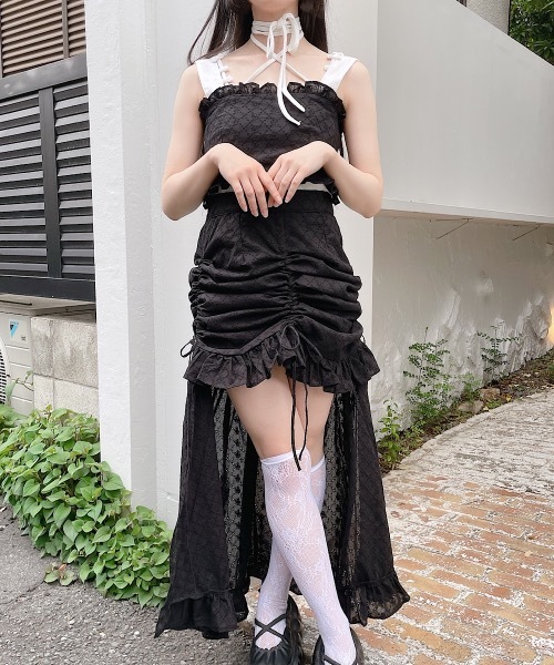 lilLilly リルリリー　コットンレースギャザースカート　ホワイト 白 lilLilly リルリリー コットンレースギャザースカート ホワイト