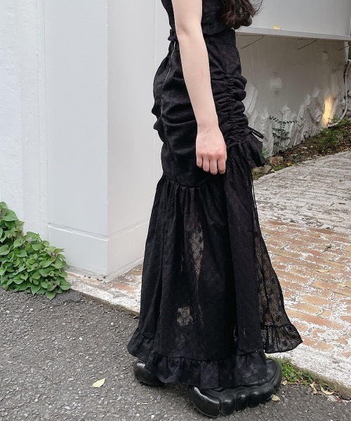 lilLilly（リルリリー）の「コットンレースギャザースカート（スカート・レディース・ホワイト/ブラック・FREE）」の11枚目の写真