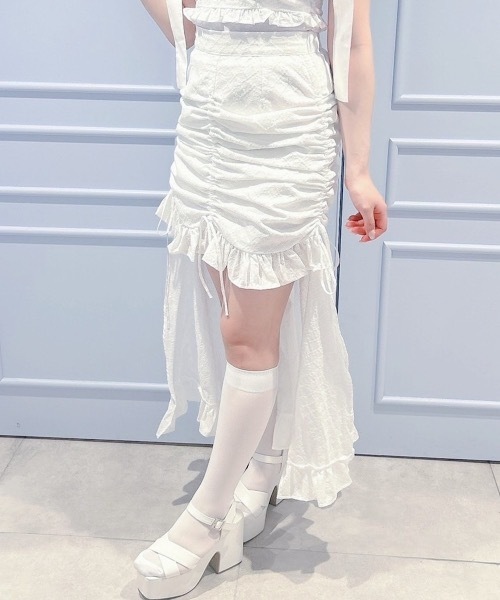 lilLilly リルリリー　コットンレースギャザースカート　ホワイト 白 セール】コットンレースギャザースカート（スカート）｜lilLilly