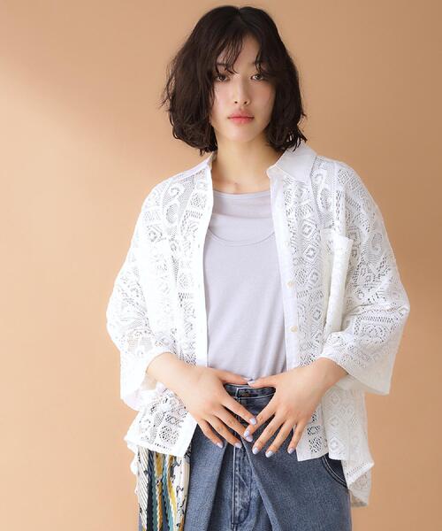 THE SHOP TK (ザ ショップ ティーケー )の「総レースシャツ【洗える】(シャツ/ブラウス・レディース・オフホワイト/ブラック・99)」の1枚目の写真