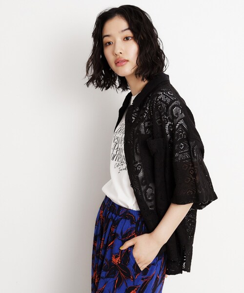 THE SHOP TK (ザ ショップ ティーケー )の「総レースシャツ【洗える】(シャツ/ブラウス・レディース・オフホワイト/ブラック・99)」の6枚目の写真