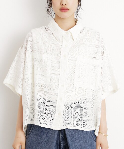 THE SHOP TK (ザ ショップ ティーケー )の「総レースシャツ【洗える】(シャツ/ブラウス・レディース・オフホワイト/ブラック・99)」の15枚目の写真