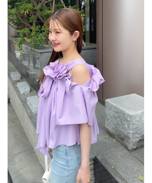 SNIDEL（スナイデル）の「オフショルリボンブラウス（シャツ/ブラウス・レディース・ラベンダー/オフホワイト/グレー・F）」の14枚目の写真