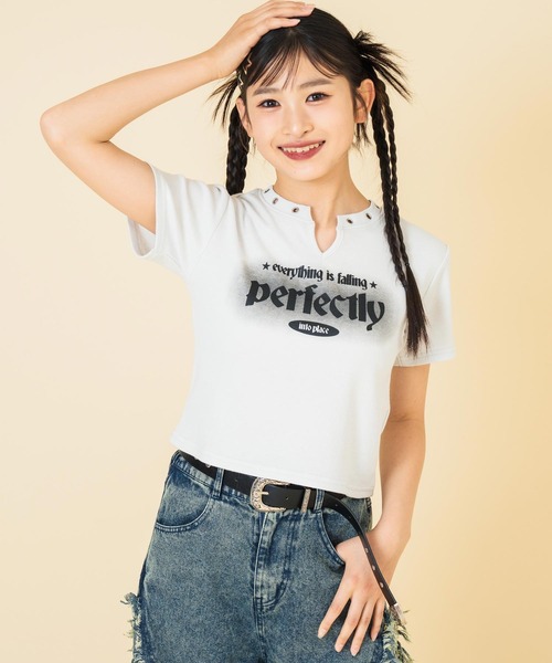 セール】ハトメ ポイント ロゴ プリント ミニ Tシャツ トップス