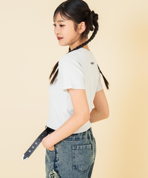 ANAP GiRL(アナップガール)の「ハトメ ポイント ロゴ プリント ミニ Tシャツ トップス【キッズお揃い】(Tシャツ/カットソー・キッズ・ライトグレー/スミクロ・M/S/XS)」の7枚目の写真