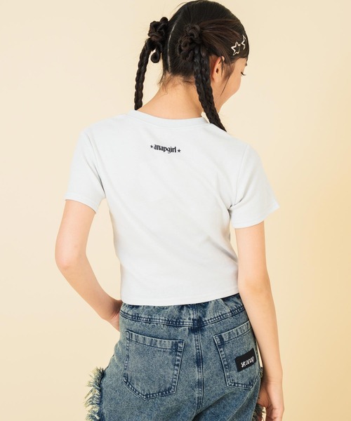 ANAP GiRL(アナップガール)の「ハトメ ポイント ロゴ プリント ミニ Tシャツ トップス【キッズお揃い】(Tシャツ/カットソー・キッズ・ライトグレー/スミクロ・M/S/XS)」の8枚目の写真