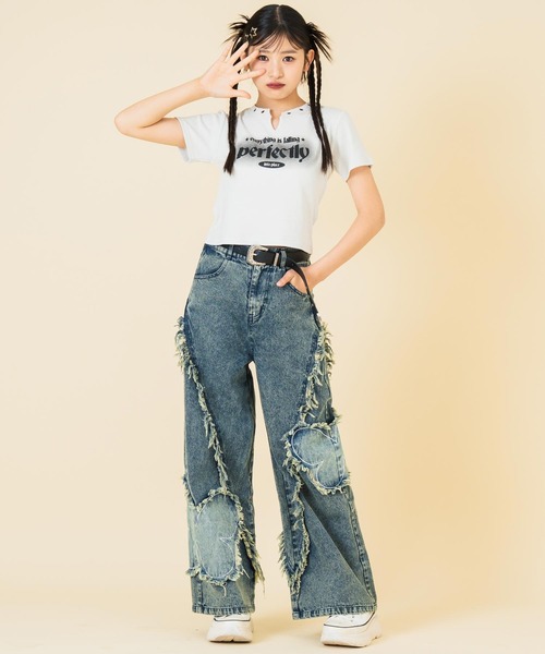 ANAP GiRL(アナップガール)の「ハトメ ポイント ロゴ プリント ミニ Tシャツ トップス【キッズお揃い】(Tシャツ/カットソー・キッズ・ライトグレー/スミクロ・M/S/XS)」の9枚目の写真