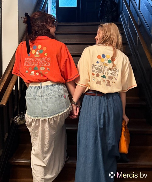 tシャツ 「miffy 70th」DOUBLE NAME birthday cake BIG TEE/ミッフィー/ミッフィー生誕70周年 レディース DOUBLE NAME tシャツ 「miffy 70th」DOUBLE birthday cake BIG