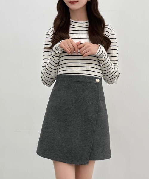 CELINEスカートラップスカートゴールドボタン ウールスカート CELINEスカートラップスカートゴールドボタン ウールスカート