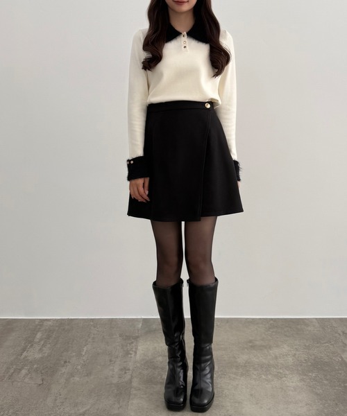 セール】ウールライク金釦ラップスカパン（スカート）｜CENEA（セネア