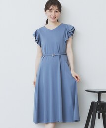 index（インデックス）の「《5色展開/S-LLサイズ》シルケットVネックフレアワンピース【接触冷感/UVケア/洗濯機洗い可】（ワンピース・レディース）」