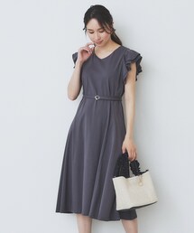 《5色展開/S-LLサイズ》シルケットVネックフレアワンピース【接触冷感/UVケア/洗濯機洗い可】