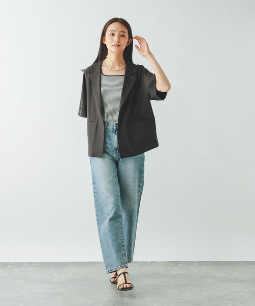 GLOBAL WORK（グローバルワーク）の「お手入れラクラクジャケット半袖/498362（テーラードジャケット・レディース・ダークブラウン/ブラック/グレー系その他・LARGE/MEDIUM）」の13枚目の写真