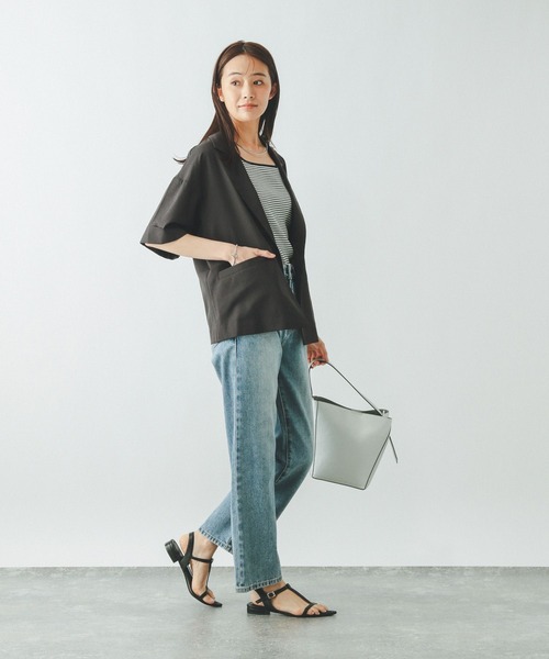 GLOBAL WORK（グローバルワーク）の「お手入れラクラクジャケット半袖/498362（テーラードジャケット・レディース・ダークブラウン/ブラック/グレー系その他・LARGE/MEDIUM）」の12枚目の写真