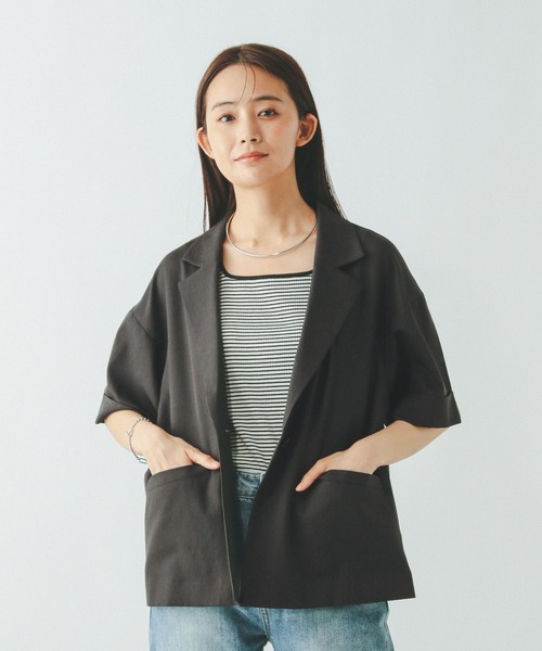 GLOBAL WORK（グローバルワーク）の「お手入れラクラクジャケット半袖/498362（テーラードジャケット・レディース・ダークブラウン/ブラック/グレー系その他・LARGE/MEDIUM）」の11枚目の写真