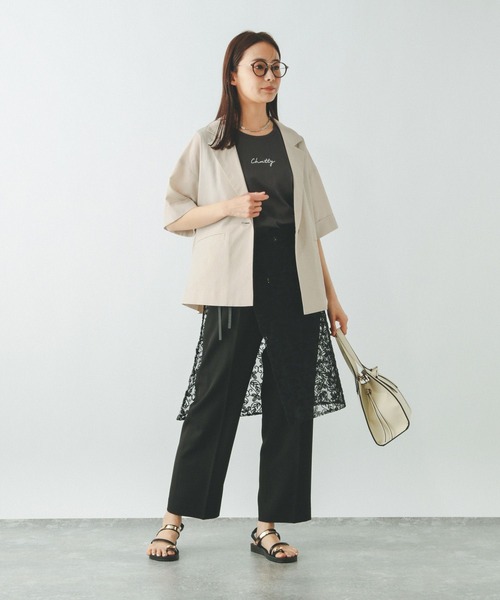 GLOBAL WORK（グローバルワーク）の「お手入れラクラクジャケット半袖/498362（テーラードジャケット・レディース・ダークブラウン/ブラック/グレー系その他・LARGE/MEDIUM）」の9枚目の写真