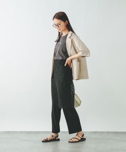 GLOBAL WORK（グローバルワーク）の「お手入れラクラクジャケット半袖/498362（テーラードジャケット・レディース・ダークブラウン/ブラック/グレー系その他・LARGE/MEDIUM）」の8枚目の写真