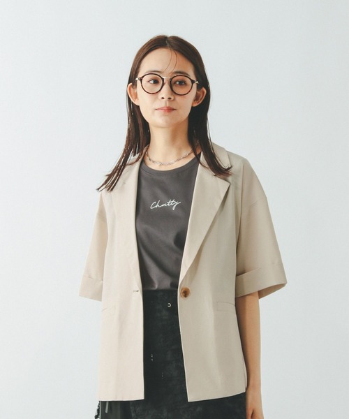 GLOBAL WORK（グローバルワーク）の「お手入れラクラクジャケット半袖/498362（テーラードジャケット・レディース・ダークブラウン/ブラック/グレー系その他・LARGE/MEDIUM）」の7枚目の写真