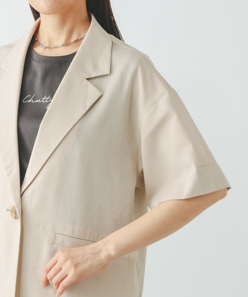 GLOBAL WORK（グローバルワーク）の「お手入れラクラクジャケット半袖/498362（テーラードジャケット・レディース・ダークブラウン/ブラック/グレー系その他・LARGE/MEDIUM）」の20枚目の写真