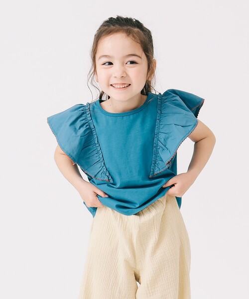 B:MING by BEAMS（ビーミングバイビームス）の「布帛 フリル袖 プルオーバー 2025SS（100～140cm）（Tシャツ/カットソー・キッズ・ブルー/ホワイト系その他5・110/120/130/100/140）」の6枚目の写真