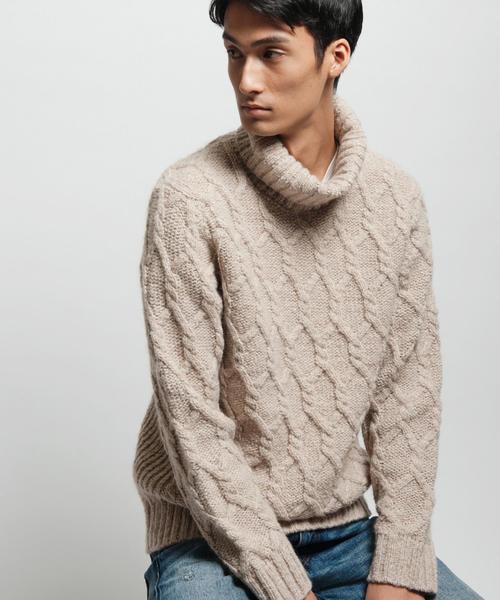 green label relaxing（グリーンレーベルリラクシング）の「BULKY ARAN タートルネックニット 3G◆（ニット/セーター・メンズ・ベージュ/ブラック/ホワイト・X-LARGE/SMALL/MEDIUM/LARGE）」の3枚目の写真