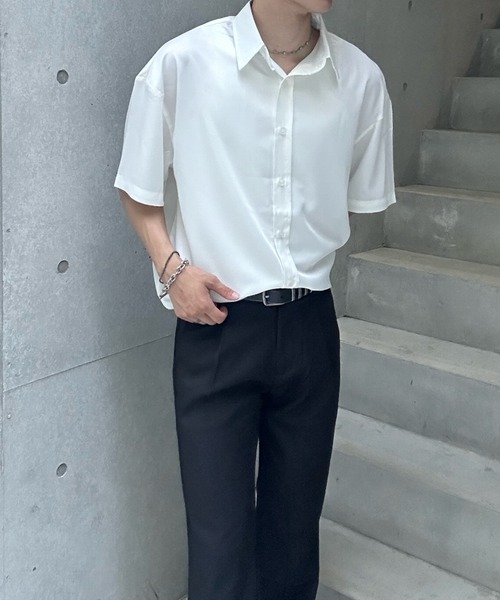 Otte(オッテ)の「シンプルシフォンサマーシャツ(シャツ/ブラウス・メンズ・ブラック/ホワイト/ブルー/ダークグリーン・MEDIUM/LARGE/SMALL)」の1枚目の写真