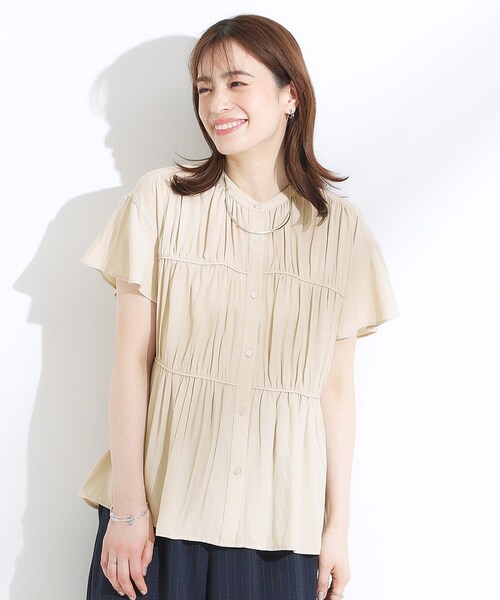 DRESKIP（ドレスキップ）の「【洗える/S-LL】一枚で着映え ティアード風 ギャザーブラウス（シャツ/ブラウス・レディース・ライトベージュ/イエロー/オレンジ/ブラック・04/03/02/01）」の5枚目の写真