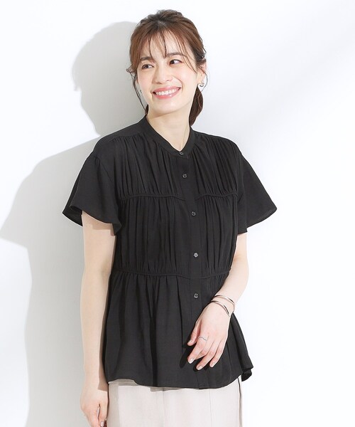 DRESKIP（ドレスキップ）の「【洗える/S-LL】一枚で着映え ティアード風 ギャザーブラウス（シャツ/ブラウス・レディース・ライトベージュ/イエロー/オレンジ/ブラック・04/03/02/01）」の9枚目の写真