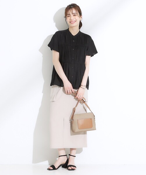 DRESKIP（ドレスキップ）の「【洗える/S-LL】一枚で着映え ティアード風 ギャザーブラウス（シャツ/ブラウス・レディース・ライトベージュ/イエロー/オレンジ/ブラック・04/03/02/01）」の11枚目の写真