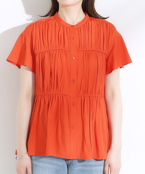 DRESKIP（ドレスキップ）の「【洗える/S-LL】一枚で着映え ティアード風 ギャザーブラウス（シャツ/ブラウス・レディース・ライトベージュ/イエロー/オレンジ/ブラック・04/03/02/01）」の21枚目の写真