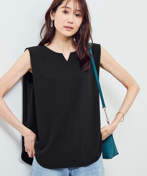 BLK/S/肩タックブラウス BLK/S/肩タックブラウス サテンスタンドタックブラウス - SOÉJU