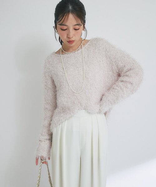 La boutique BonBon（ラブティックボンボン）の「【最強モテニット】フェザーヤーンラメニット（ニット/セーター・レディース・ライトベージュ/グレー系その他/ピンク・FREE）」の5枚目の写真