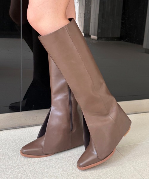 SPIRALGIRL(スパイラルガール)の「カバーロングブーツ(ブーツ・レディース・ブラウン/ブラック・LARGE/MEDIUM)」の5枚目の写真