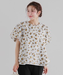 fitmore シアージャガード花柄パイピングトップス Fit more シアージャガード花柄パイピングトップス レディース