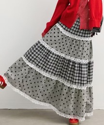 【3色展開】レースフリルギンガムスカート