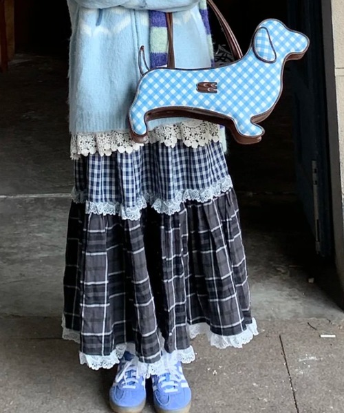 DIAVEL（ディアベル）の「【3色展開】レースフリルギンガムスカート（スカート・レディース・グレー/ブルー/レッド・M）」の3枚目の写真