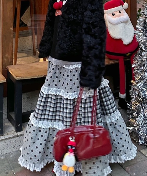 DIAVEL（ディアベル）の「【3色展開】レースフリルギンガムスカート（スカート・レディース・グレー/ブルー/レッド・M）」の14枚目の写真