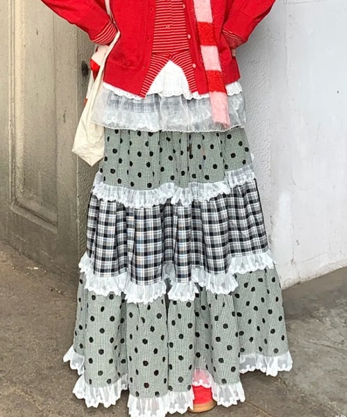 DIAVEL（ディアベル）の「【3色展開】レースフリルギンガムスカート（スカート・レディース・グレー/ブルー/レッド・M）」の8枚目の写真