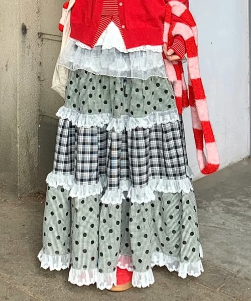 DIAVEL（ディアベル）の「【3色展開】レースフリルギンガムスカート（スカート・レディース・グレー/ブルー/レッド・M）」の9枚目の写真