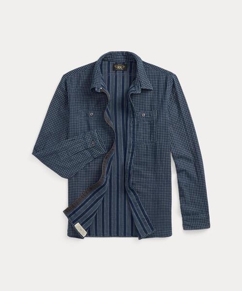 インディゴ チェックド ダブルフェイスド ワークシャツ（シャツ