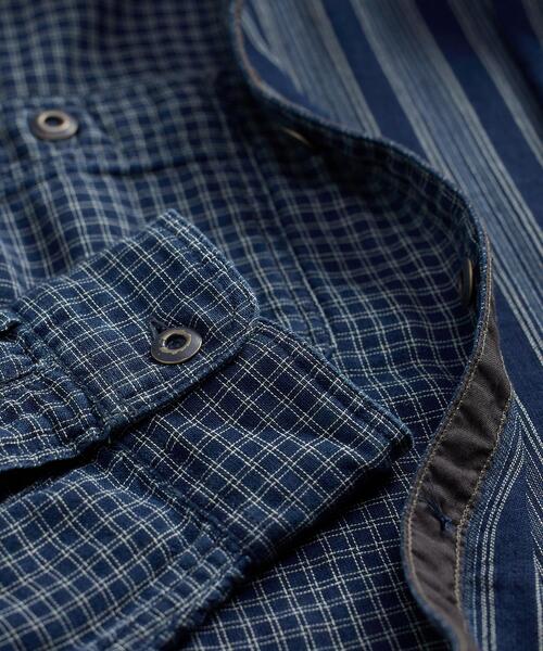 インディゴ チェックド ダブルフェイスド ワークシャツ（シャツ