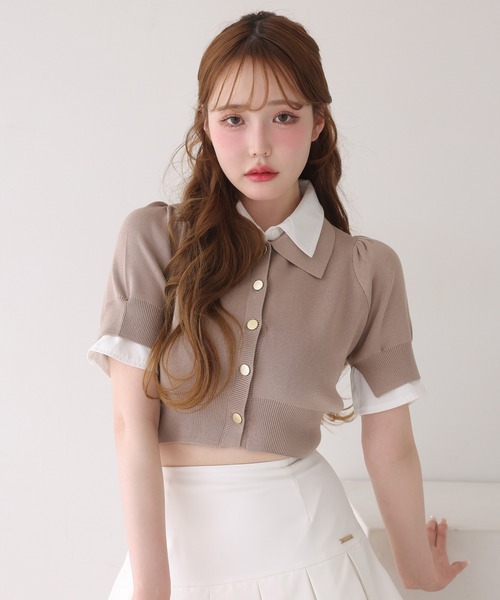 one after another NICE CLAUP（ワンアフターアナザーナイスクラップ）の「【再入荷】レイヤード襟付きポロニット（ニット/セーター・レディース・ブラック/ネイビー/ブラウン/ベージュ/グレー・FREE）」の4枚目の写真