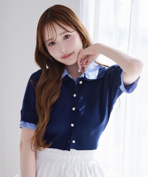 one after another NICE CLAUP（ワンアフターアナザーナイスクラップ）の「【再入荷】レイヤード襟付きポロニット（ニット/セーター・レディース・ブラック/ネイビー/ブラウン/ベージュ/グレー・FREE）」の5枚目の写真