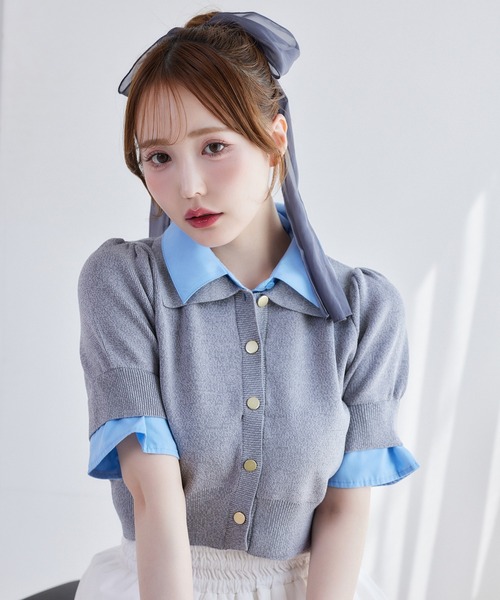 one after another NICE CLAUP（ワンアフターアナザーナイスクラップ）の「【再入荷】レイヤード襟付きポロニット（ニット/セーター・レディース・ブラック/ネイビー/ブラウン/ベージュ/グレー・FREE）」の2枚目の写真