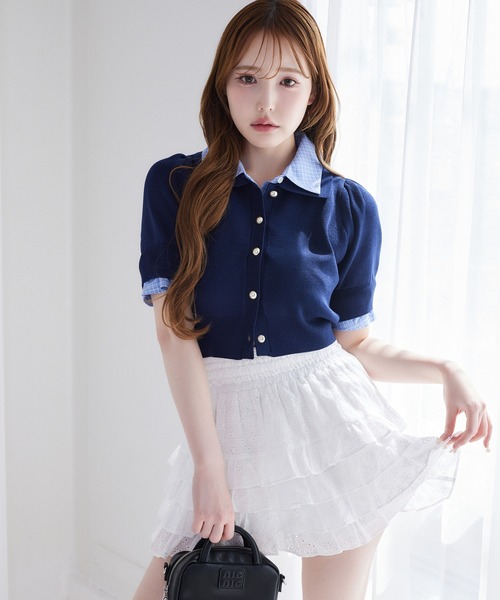 セール】【再入荷】レイヤード襟付きポロニット（ニット/セーター