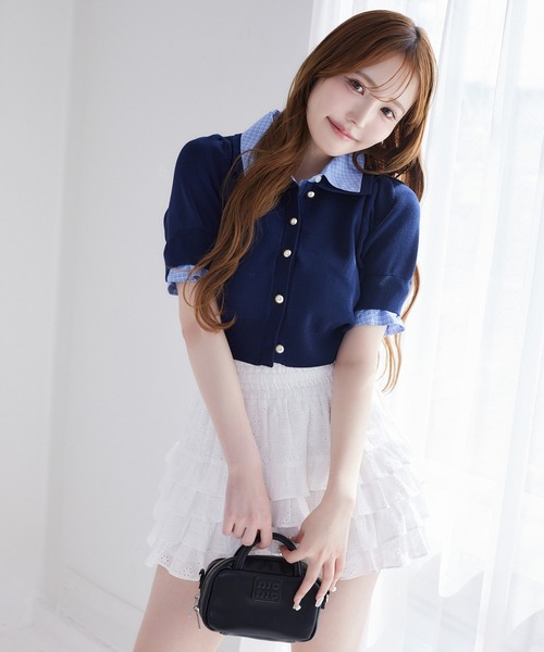 one after another NICE CLAUP（ワンアフターアナザーナイスクラップ）の「【再入荷】レイヤード襟付きポロニット（ニット/セーター・レディース・ブラック/ネイビー/ブラウン/ベージュ/グレー・FREE）」の7枚目の写真